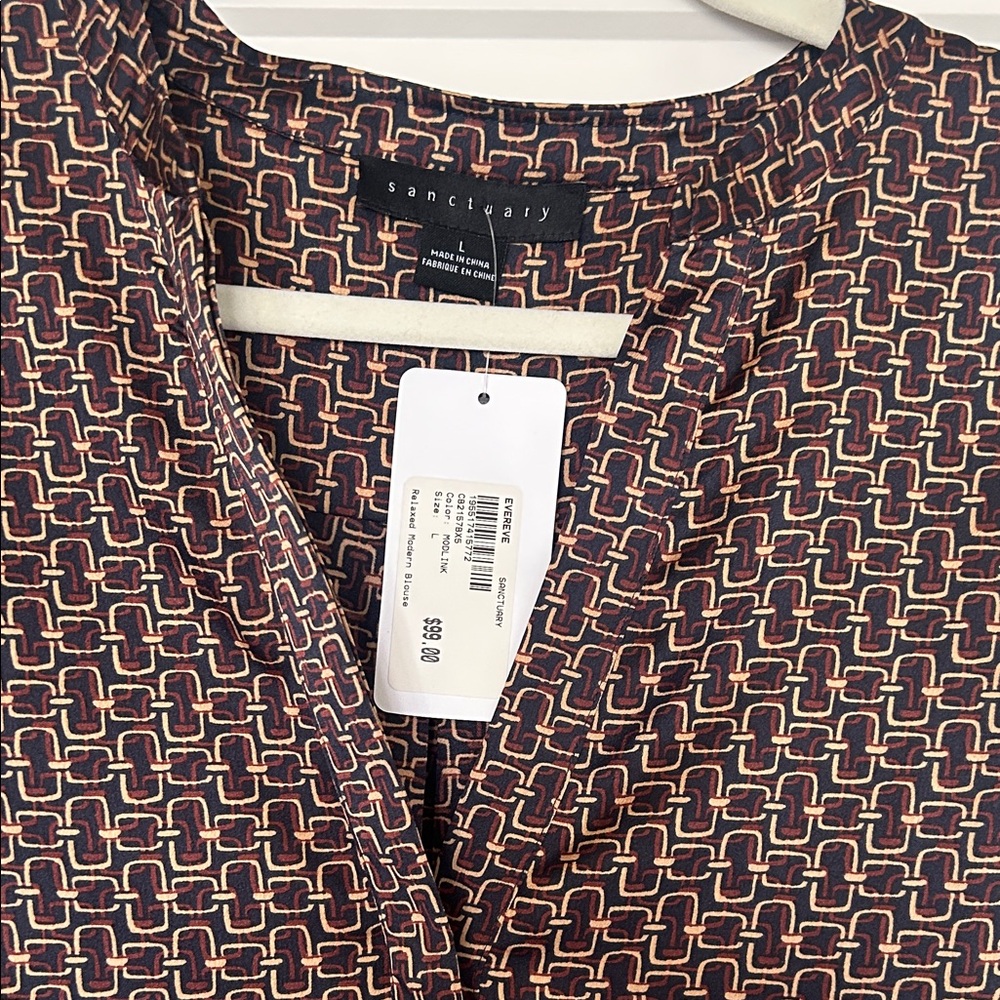 Sanctuary Burgundy and Black Geometric-Print Long Sleeve Blouse - Picture 3 of 4